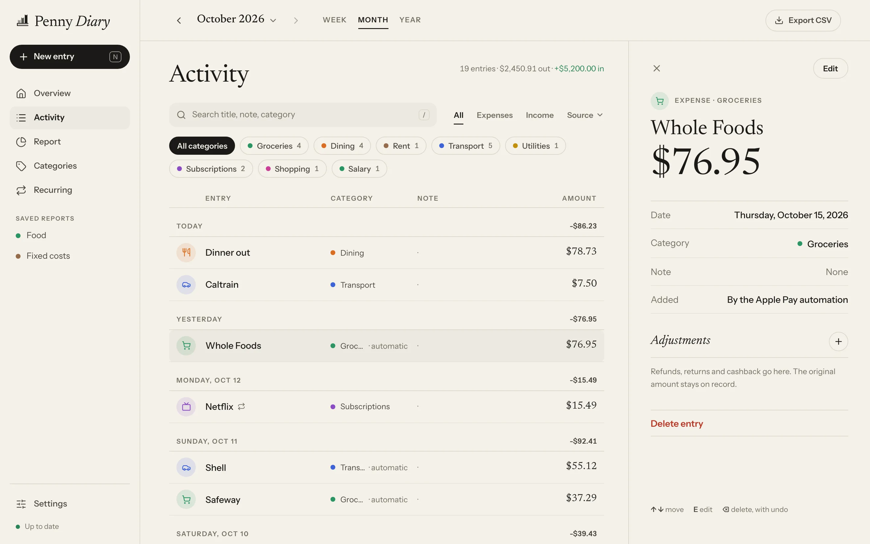 Web - Activity with an Apple Pay entry open