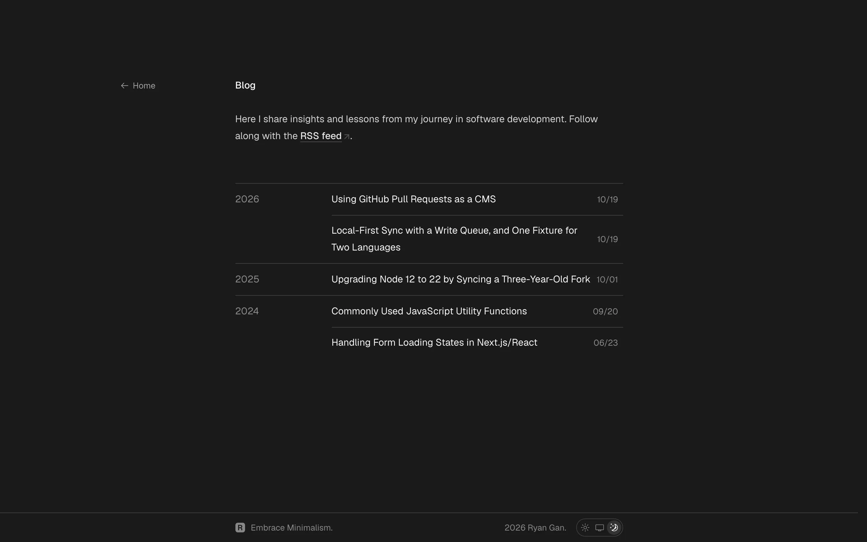 Blog in the dark theme