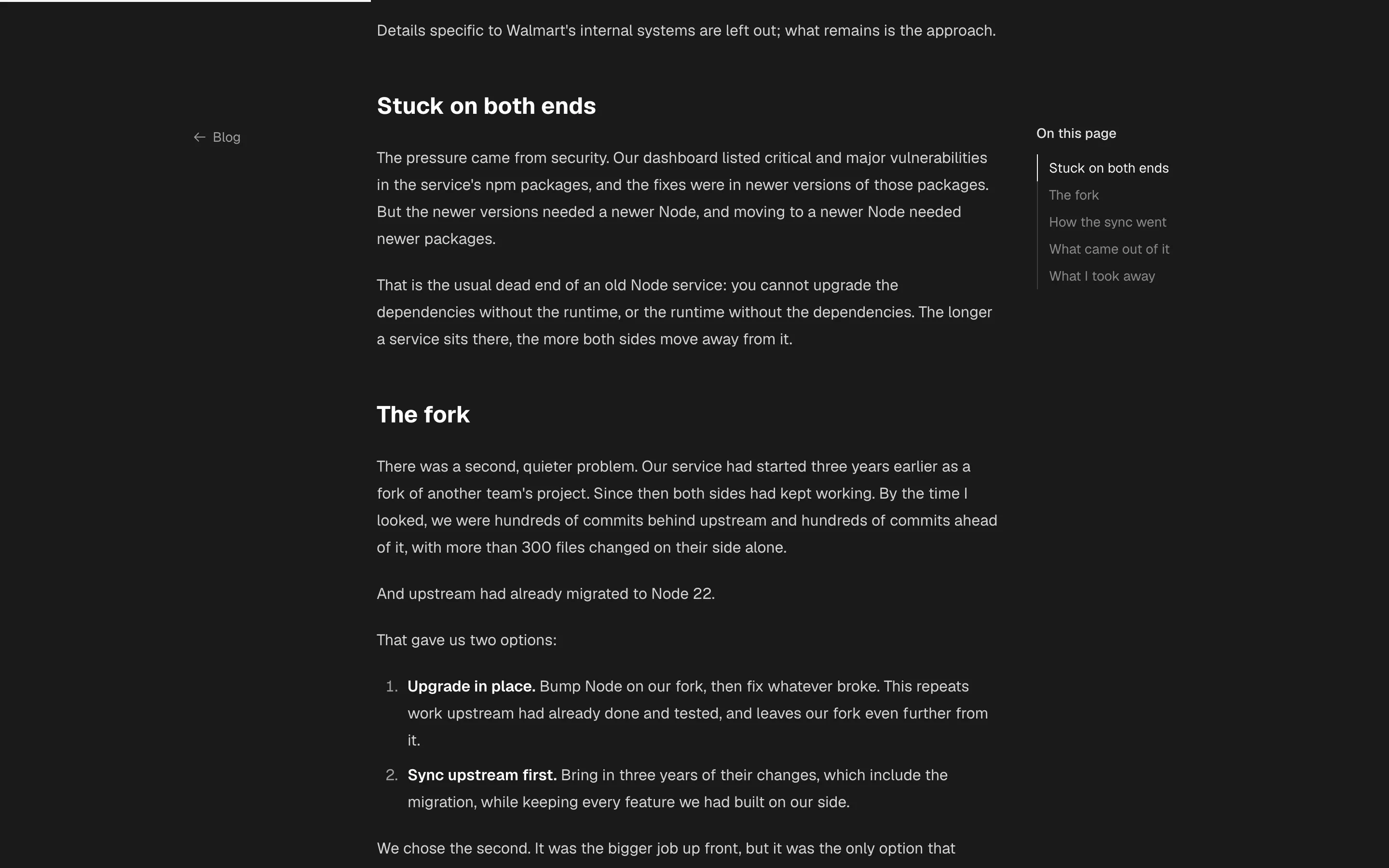 A post with its table of contents
