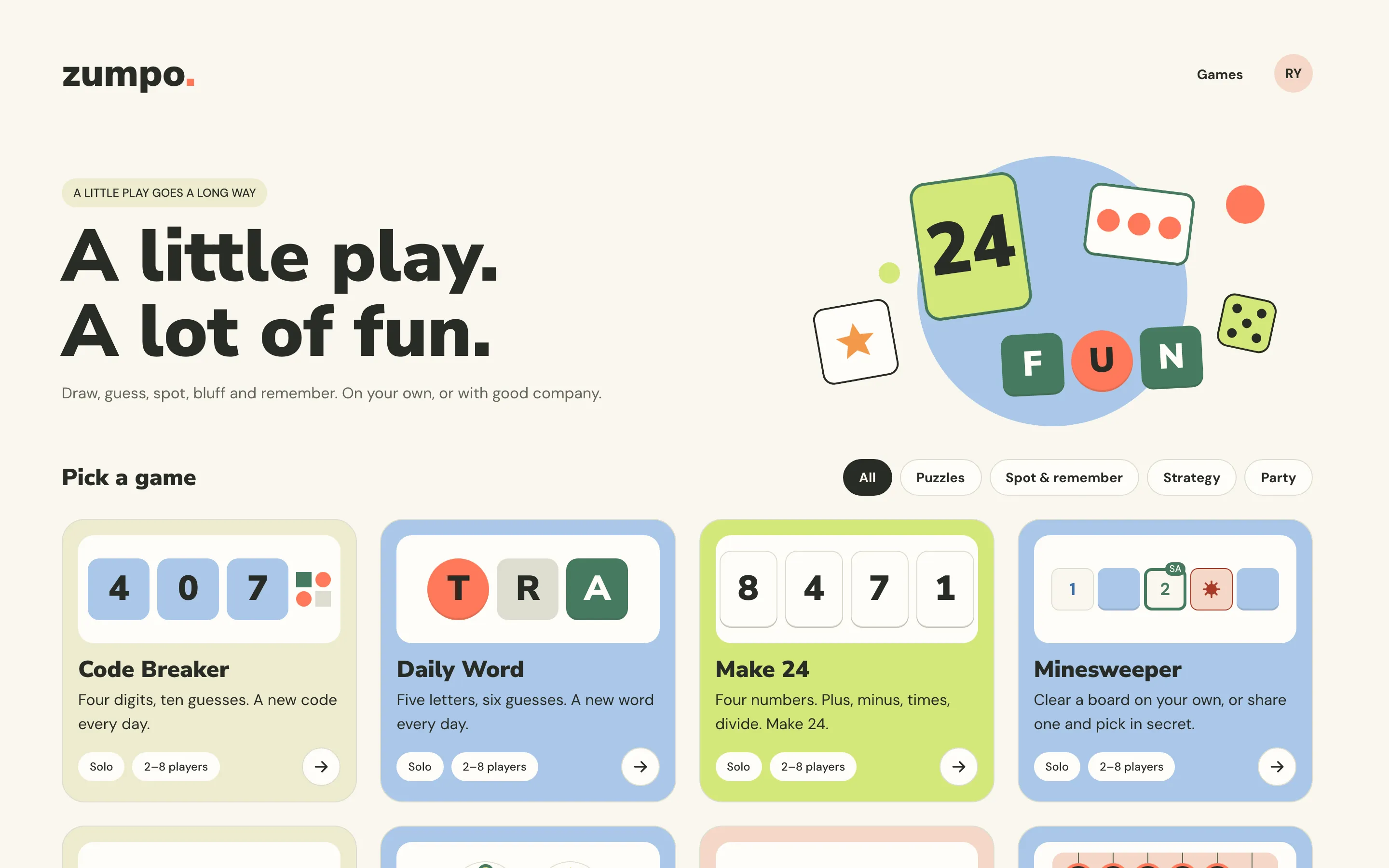 Home - every game, with a filter by kind
